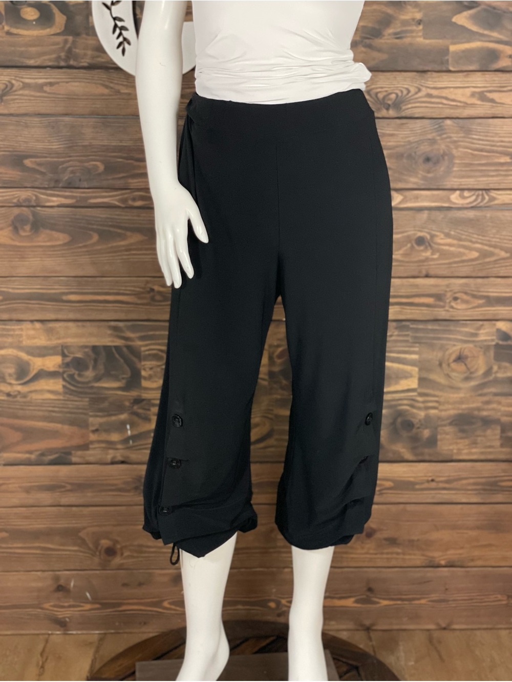 IC by Connie K | Black Pull-Cuff Wide Leg Pants Button Up Swag Draped Joggers - Picture 9 of 11